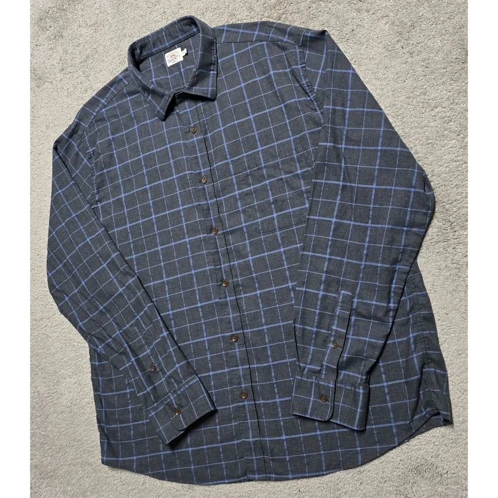 Faherty The Movement Button Shirt Men 2XL Performance Gray‎ Blue Windowpane